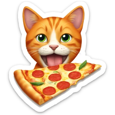 Orange cat eating pizza sticker