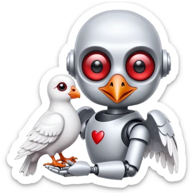 Vampire Robot with a Pigeon and they are in love sticker