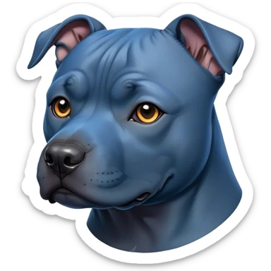 Cinematic Noble Blue Staffordshire Bull Terrier Portrait Emoji, Poised and regal, with a compact, muscular build and a sleek, well-groomed blue Fur, deep-set soulful dark eyes, Simplified yet sharp and sophisticated features, highly detailed, glowing with a soft, dignified glow, high shine, intelligent and loyal, stylized with an air of strength, focused and attentive, soft glowing outline, capturing the essence of a watchful and confident guardian, so majestic it feels as though it could stride out of the screen with effortless authority! sticker