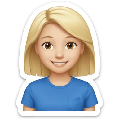 Young girl with blonde hair and a blue T-shirt, looking happy sticker