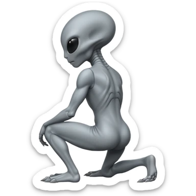 fullbody gray alien kneeling BACKVIEW sticker