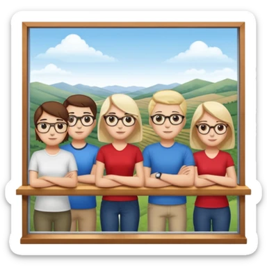 Watching computer Employees of a startup company with a countryside view outside the window sticker