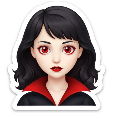 A vampire with big wavy dark hair and short bangs sticker