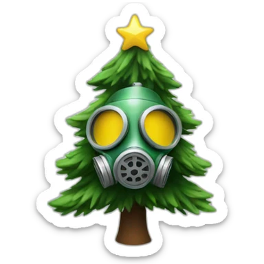 christmas tree with a gas mask sticker