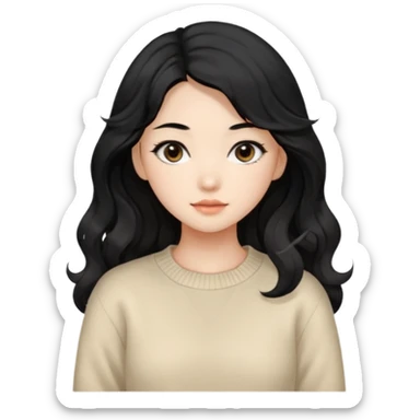Beautiful girl,Black hair, wavy long hair,Black eyes,Chinese, beige sweater  sticker