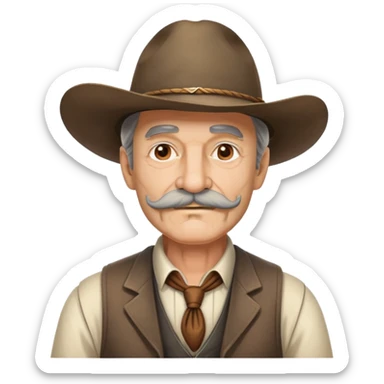 Dutch van der Linde from Red Dead Redemption, older man with mustache wearing a suit vest and wide-brimmed hat, western outlaw leader sticker