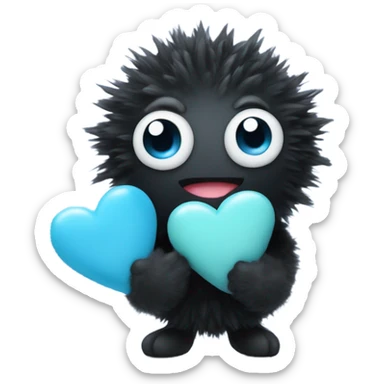Soot sprite holding pastel blue heart sticker