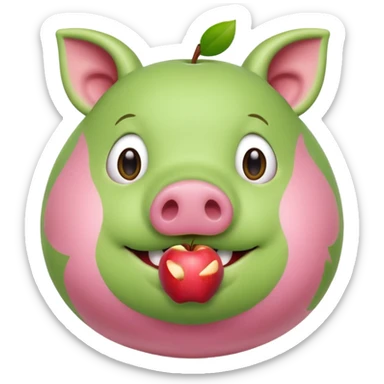 green pig with an apple in it's mouth sticker