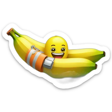 a banana with a life belt going to have a bath in the sea sticker