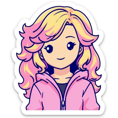 Hime gyaru girl blonde mid curly hair with pink highlights,wearing pink clothes sticker