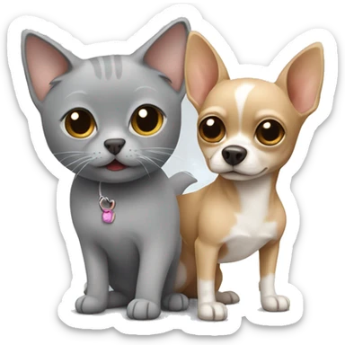 Gray cat and beige chihuahua sticker