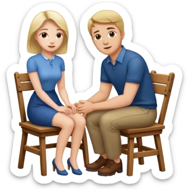 MaN sitting on chair Woman kneeling sticker