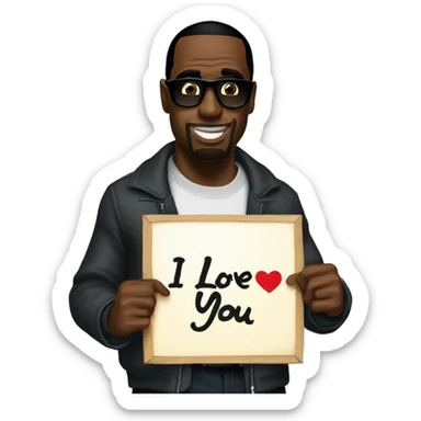 p diddy holding a sign that says “I love you Danny” sticker