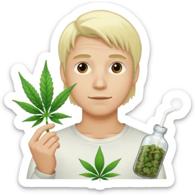 A guy with bleach blonde hair with weed  sticker