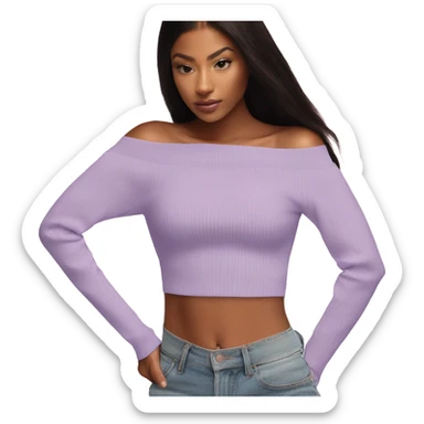 Lilac off shoulder Long sleeve crop top, isolated sticker