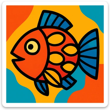 fish, vibrant cartoon style sticker