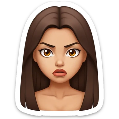 Sexy tanned beautiful angry girl with pouty lips and brunette straight long hair sticker