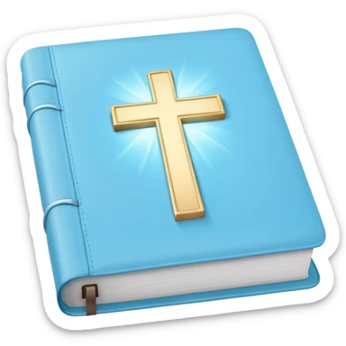 a emoji pastel baby blue bible with a silver cross glowing  sticker
