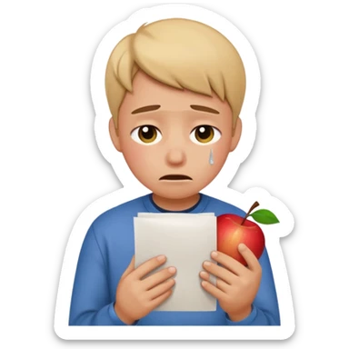 emoji student sad holding paper IELTS 5.5, crying, failure, white background, apple emoji style sticker