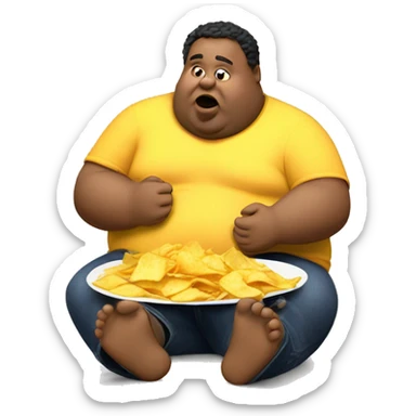 fat man eating chips  sticker