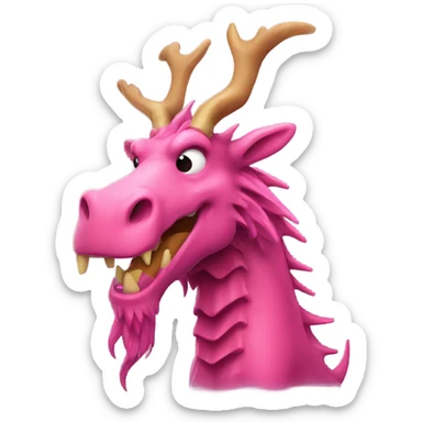 Pink dragon with a long beard, moose antlers, fire coming out of mouth sticker