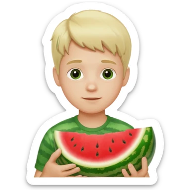 White blonde boy with watermelon sticker