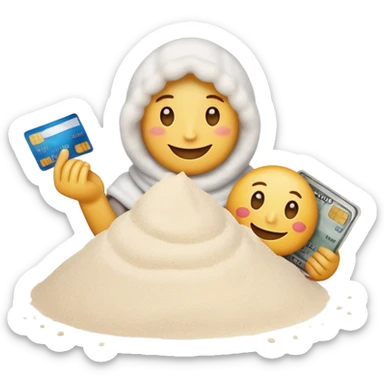 Happy emoji with credit card in hand and a pile of flour sticker