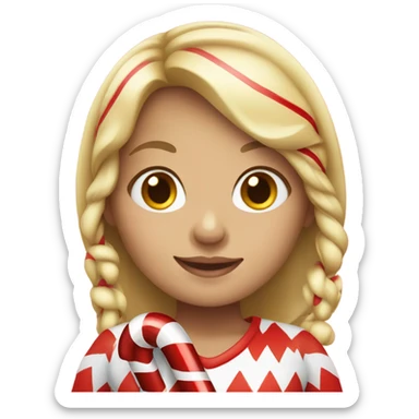 Blonde haired girl holding candy cane sticker