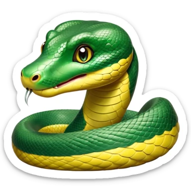 cinematic-cute-Green anaconda-portrait-emoji,-head-tilted-playfully-and-inquisitively,-with-a-sleek,-shimmering-body-adorned-with-detailed-scale-sriped patterns-and-round,-sparkling-eyes-full-of-wonder,-simplified-yet-irresistibly-adorable-features sticker