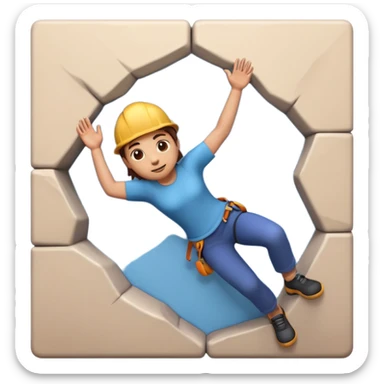 3D emoji style person climbing, wall pose, centered, soft shadow, white background. sticker