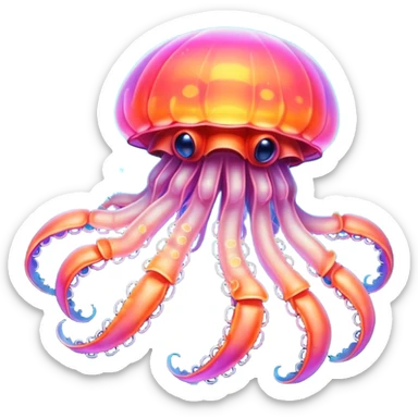 Neon glowing jellyfish-crab-squi sticker