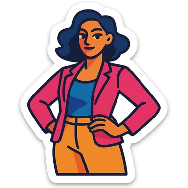 woman with confident pose, subtle smile, vibrant toon style sticker