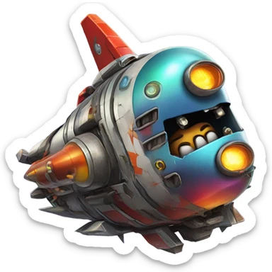 broken space ship, cartoony sticker