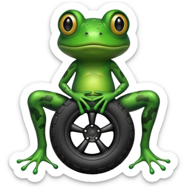 Frog with human legs and the body made of tire sticker