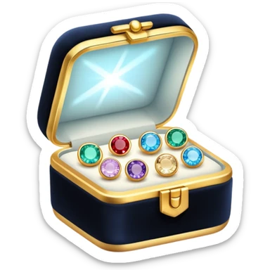 magical velvet-lined box glowing softly, filled with many short earrings sticker
