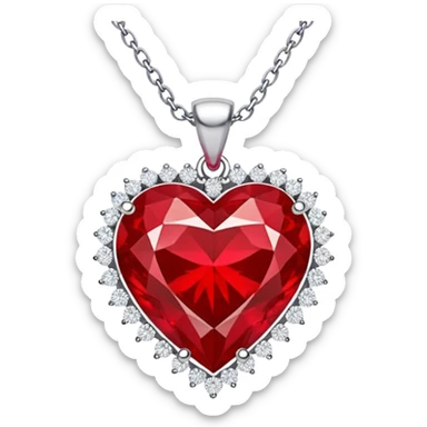 red heart ruby pendant with silver chain and white stones sticker