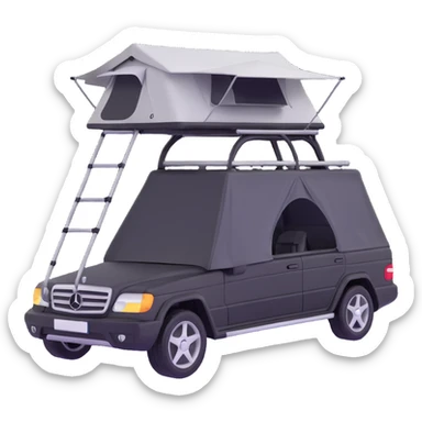 black Mercedes Benz car with roof tent sticker