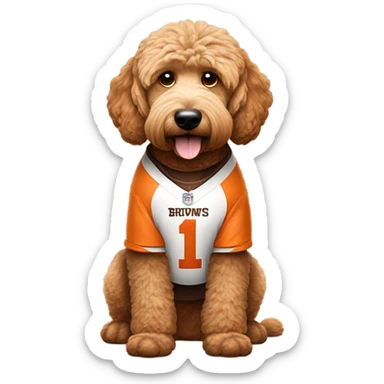 Goldendoodle as a Cleveland Brown Football player sticker