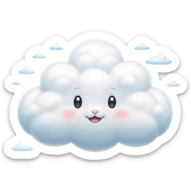 Cinematic tiny puffy bunny-shaped cloud, floating gently in the sky, soft glowing light, tiny rounded ears, smiling face, dreamy and magical. sticker