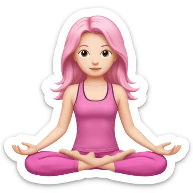 Pose de yoga cabello suelto, rosa sticker