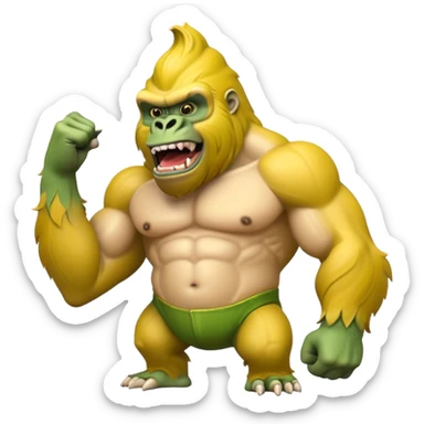 A yellow curved banana body with a muscular green gorilla head on top, showing teeth sticker