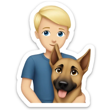 blond boy with blue eyes cute  cuddling a malinois sticker