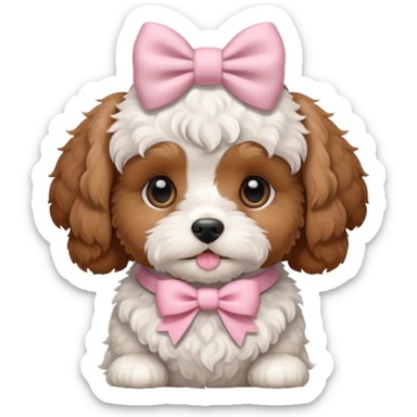 Cavapoo puppy with one pale pink bow on neck  sticker