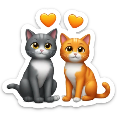 two cats in love, one orange and one dark gray sticker