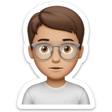 парень с коричневыми волосами с прямым пробором. глаза серые. он в белой футболке и в прямоугольных серых очках для зрения  sticker