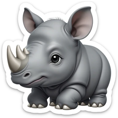 cinematic-noble-baby rhinoceros-portrait-emoji,slate grey hide -poised-and-regal,-with-a-massive,-powerful-build-and-a-thick,-deep-set-soulful-piercing-eyes,-simplified-yet-sharp-and-sophisticated-features,-highly-detailed, large black eyes sticker