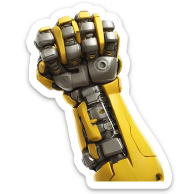 Flexing yellow mechanical cyborg bicep with shocks attached to arm sticker