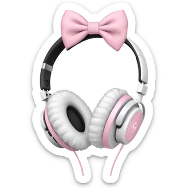 White headphones fluffy and with light pink bows on side sticker