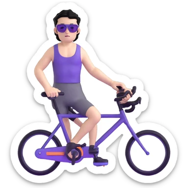 shirtless male athlete with white skin and moderately curly black hair on top with shaved sides, wearing purple bike sunglasses with black tinted lenses sticker