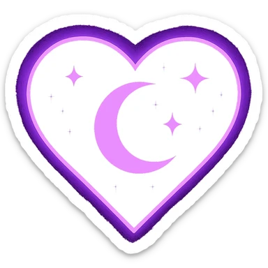 Change the heart with a crescent moon and stars to a purple night theme with a dark purple background, glowing edges, and more stars. Remove the background entirely. sticker